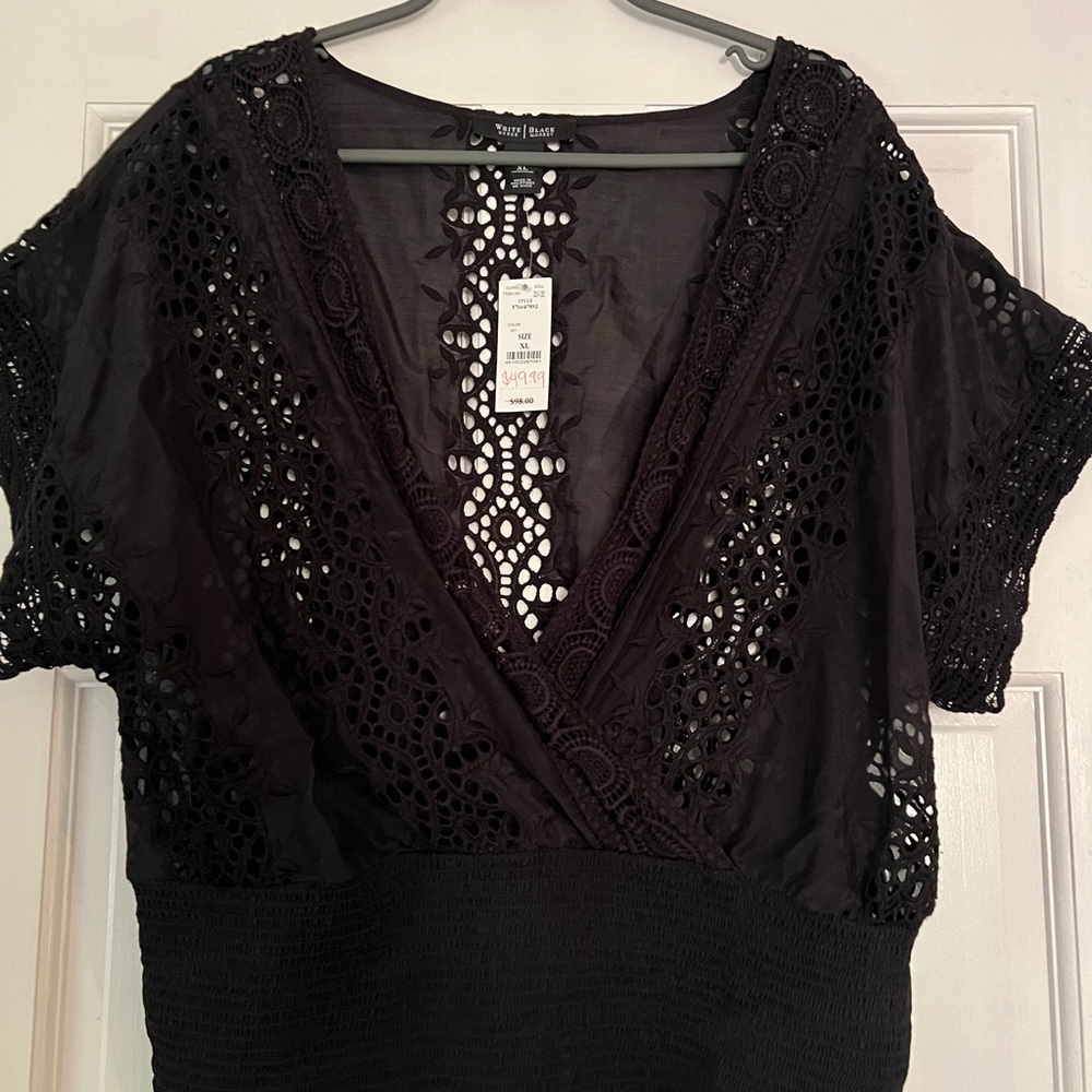 White House Black Market Black Crochet Lace Blouse